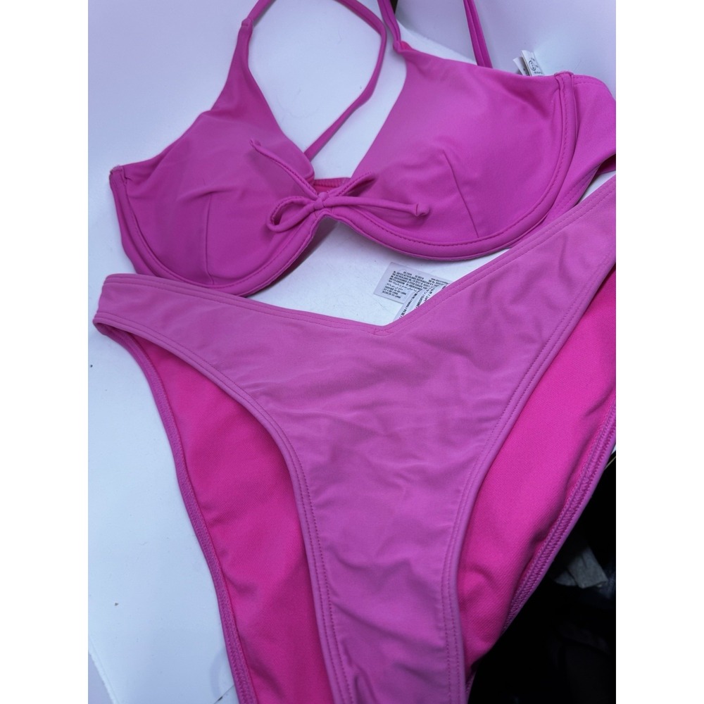 Hollister Hot Pink Bikini Cheekiest High Cut V-Front Waist Size Small EUC 0155